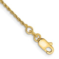 14k 1.15 mm yellow gold rope chain with a diamond-cut finish and lobster clasp.