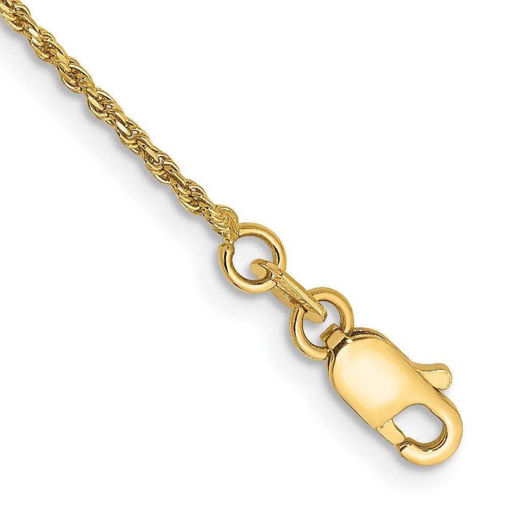 14k 1.15 mm yellow gold rope chain with a diamond-cut finish and lobster clasp.