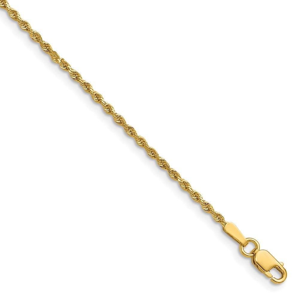14k 1.5 mm Diamond-cut Rope Chain in yellow gold, with a twisted rope pattern and lobster clasp.