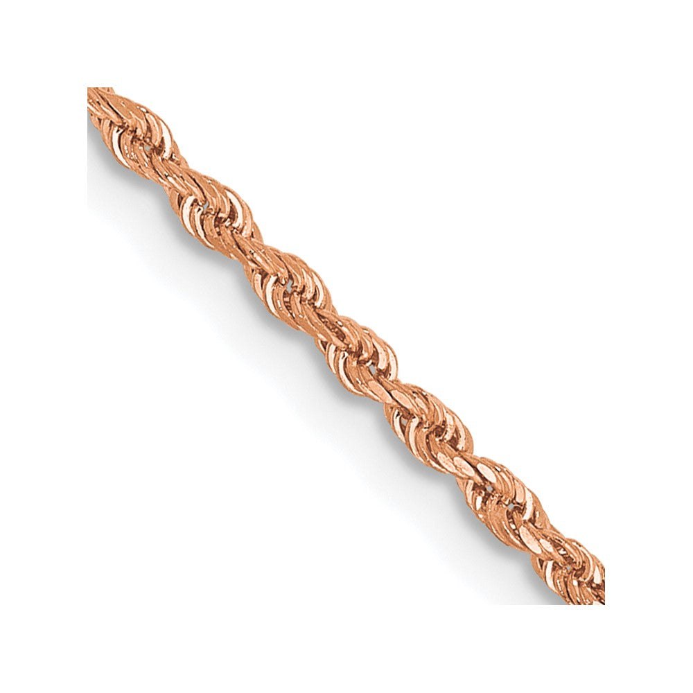 Diamond-cut rope chain in 14k Rose Gold, featuring a narrow, twisted interlocking design with a polished finish.