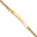 ID bracelet in polished yellow gold with two 14k Two Strand Rope chains and a long, smooth rectangular plate.