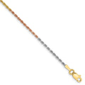 14k Tri-color 1.5 mm Diamond-cut Rope Chain Anklet