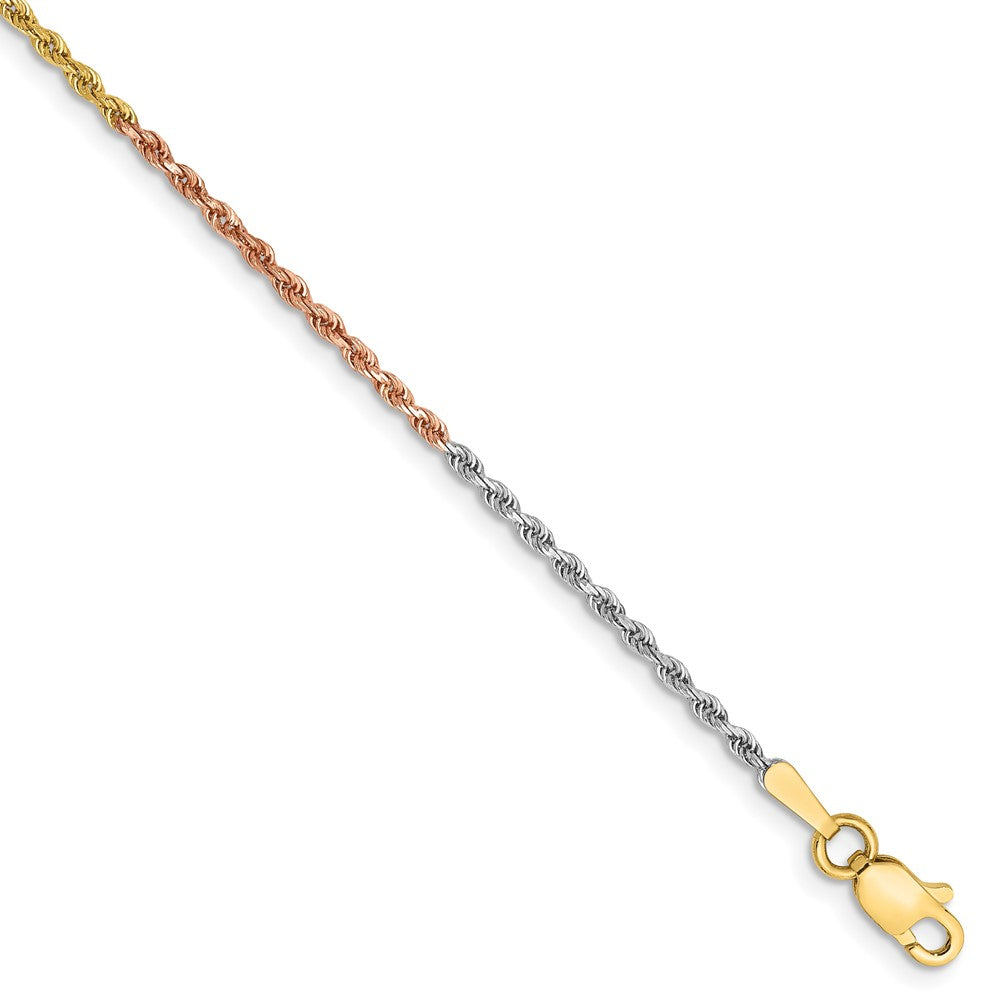 14k Tri-color 1.5 mm Diamond-cut Rope Chain Anklet