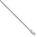 14k White Gold rope chain with a silver-toned finish, tightly twisted links, diamond-cut facets, and a lobster clasp.