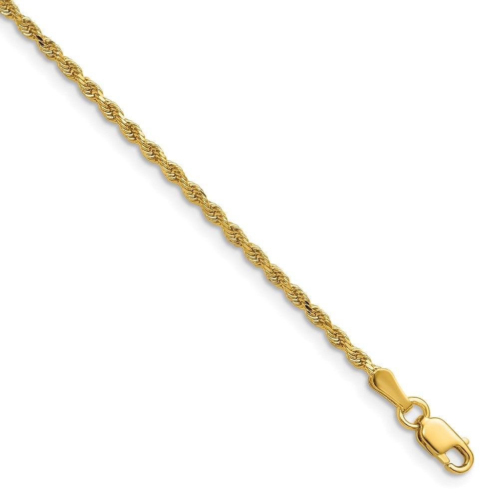 Gold rope chain in polished 14k yellow gold with a diamond-cut texture and lobster clasp, 14k 1.75 mm Diamond-cut Rope.