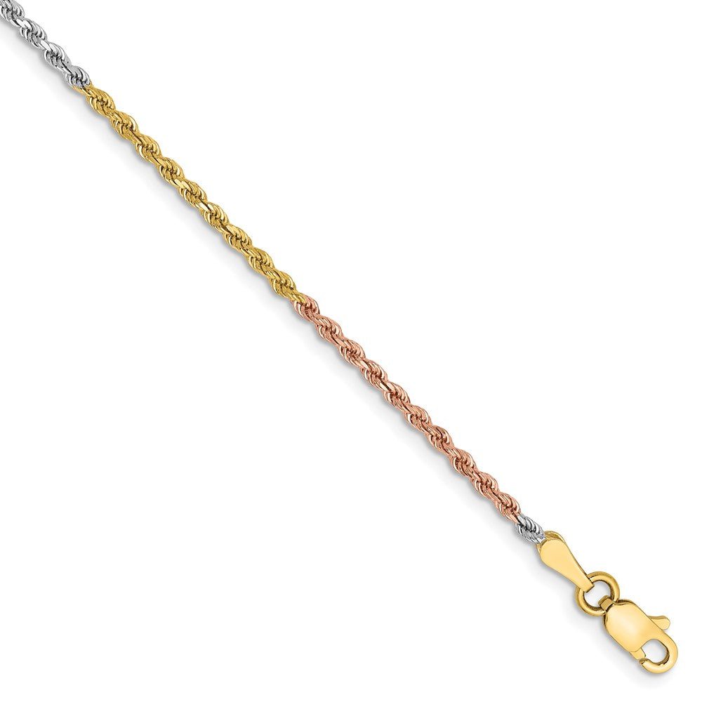 Chaîne corde tricolore en or 14 carats de 1,75 mm, à maillons taillés en diamant
