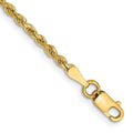 14k 2.0 mm Diamond-cut Rope Chain Anklet in yellow gold, with a twisted rope pattern and lobster clasp.