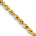 14k 2.5 mm Solid Rope Chain in polished yellow gold, featuring tightly twisted interlocking links.