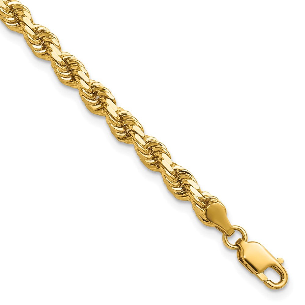 14k 4.25 mm Diamond-cut Rope Chain in polished yellow gold, with a thick twisted link design and lobster clasp.