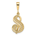 10k Initial S Pendant in polished yellow gold, featuring an ornate openwork S monogram with delicate scrollwork.