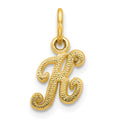 10k Initial K Charm in polished yellow gold, featuring a textured script letter K and a round bail.