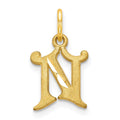 10k Initial N Charm in yellow gold, featuring a glitter-textured letter N and polished hanging loop.