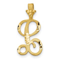 10k Initial L Pendant in yellow gold with a textured finish and polished striped accents forming an ornate letter L.