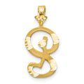 10k Initial S Pendant in yellow gold, featuring a stylized S with textured surfaces and polished striped accents.