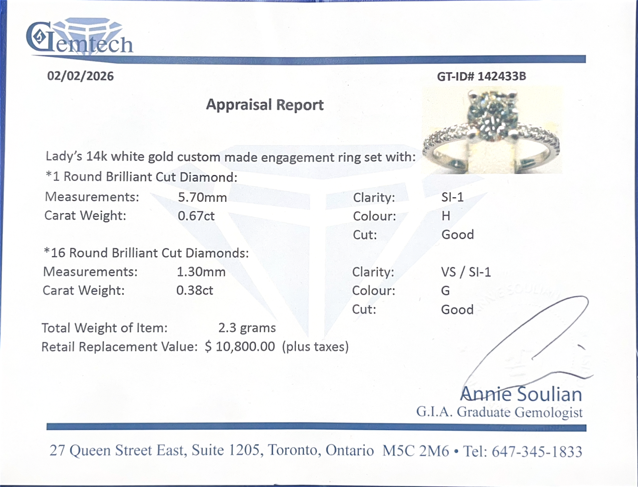 14k white gold engagement ring with VS clarity diamond