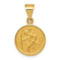18k Saint Christopher Medal Pendant in polished yellow gold, round with a raised Saint Christopher figure and tapered bail.