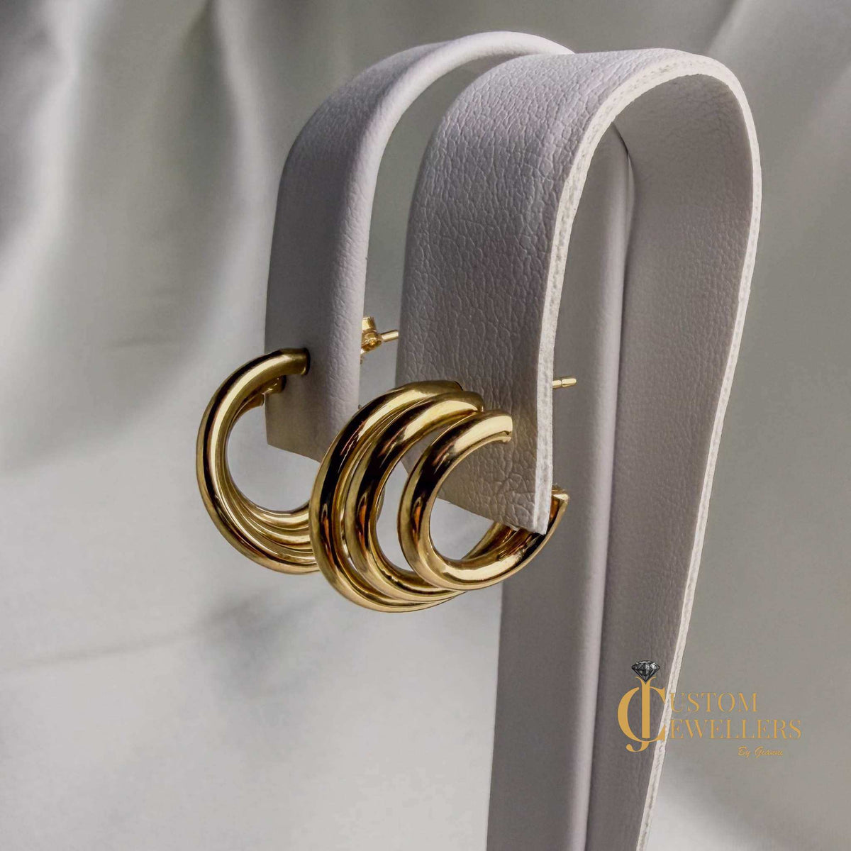 18k gold triple row layered hoop huggies earrings for women