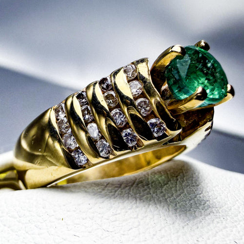 14K Yellow Gold Emerald and Diamond Dress Ring
