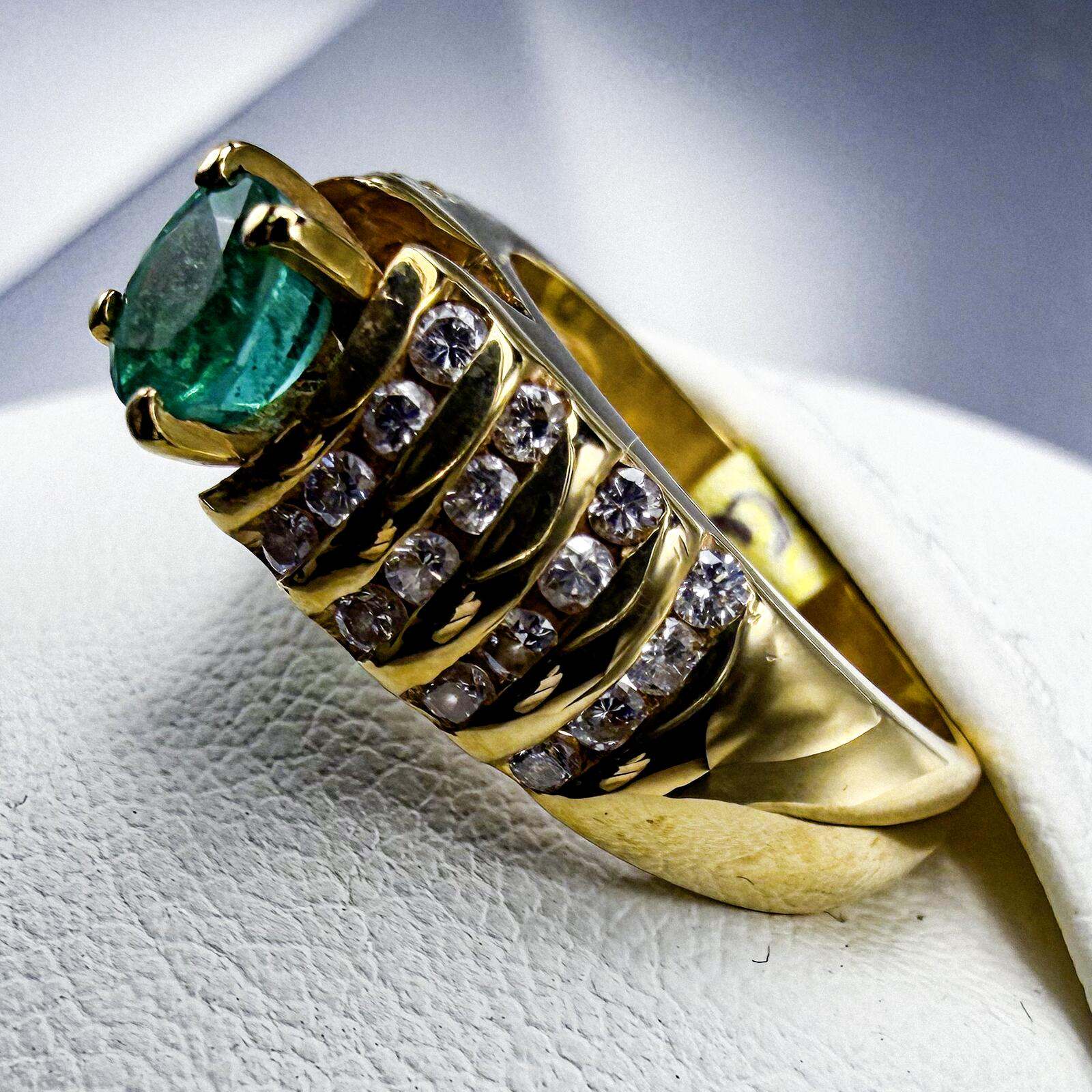 14K Yellow Gold Emerald and Diamond Dress Ring | Custom Jewellers by Gianni