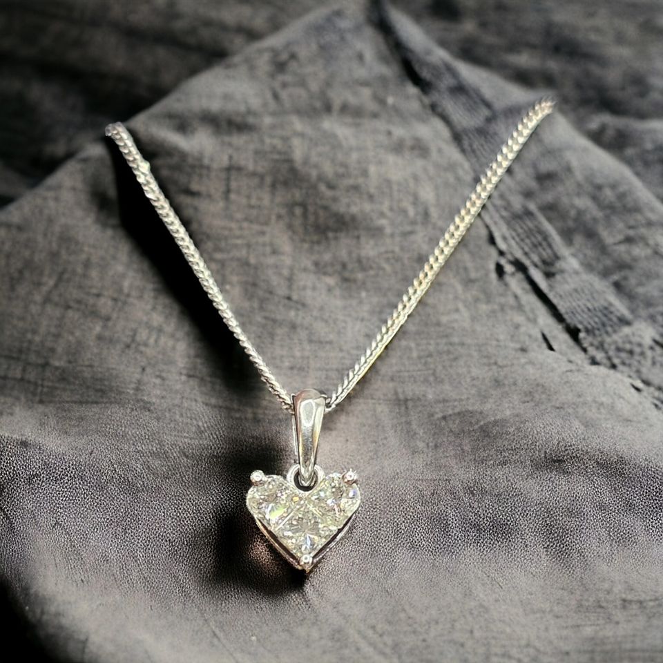 14k White Gold Chain and 18k Gold Diamond Heart Pendant