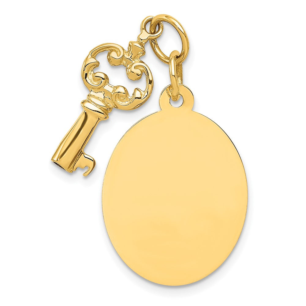 14k Polished Engravable Disc and Key Charm