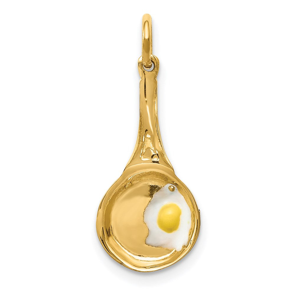 Poêle à frire 3D en or 14 carats avec breloque œuf émaillé