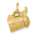 14k 3D Beer Stein charm in yellow gold with a textured finish and hinged lid that opens.