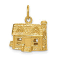 14k 3D House Charm in yellow gold with a detailed textured roof, windows, door, and hanging loop.