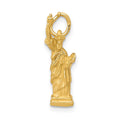 14k 3D Statue of Liberty charm in polished yellow gold, with textured robes, raised torch, crown, and oval clasp.