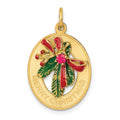 Pendentif gui émaillé en or 14 carats avec pierre synthétique
