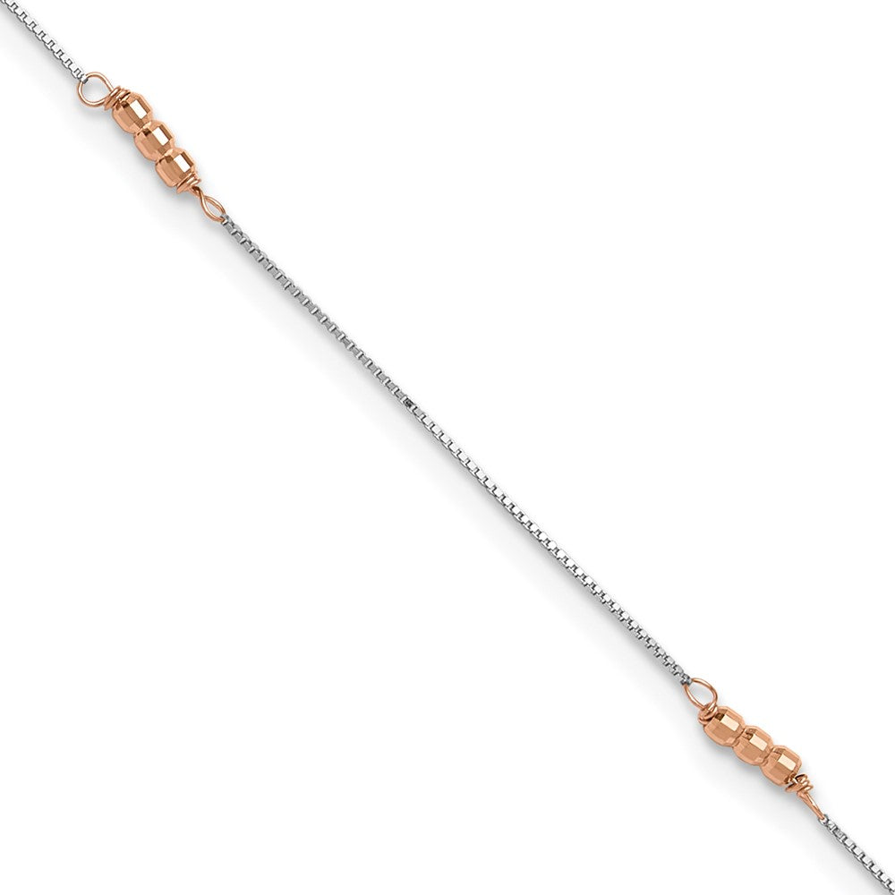 Bracelet de cheville bicolore en perles miroir 14 carats, 9 po avec rallonge de 1 po