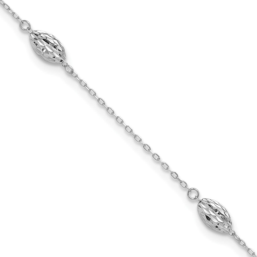 Bracelet de cheville en perles de riz soufflé en or blanc 14 carats, 9 po avec rallonge de 1 po