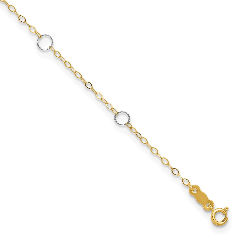 Bracelet de cheville circulaire bicolore 14k, 9 po avec rallonge de 1 po