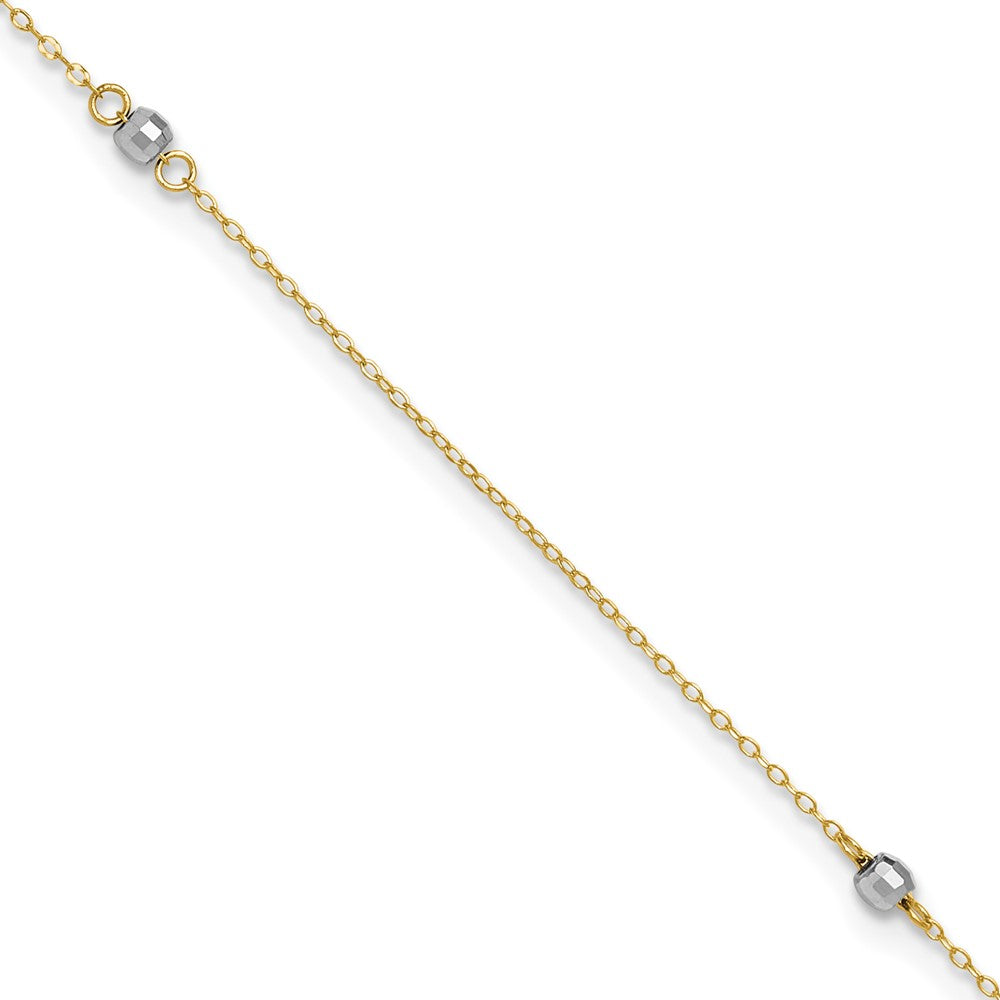 Bracelet de cheville à billes miroir bicolore en or 14 carats, 9 po avec rallonge de 1 po