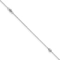 14k White Gold Mirror Beaded Anklet, 9 in with 1 in Extender