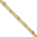 Bracelet de cheville triple rang bicolore en or 14 carats, 9 po avec rallonge de 1 po