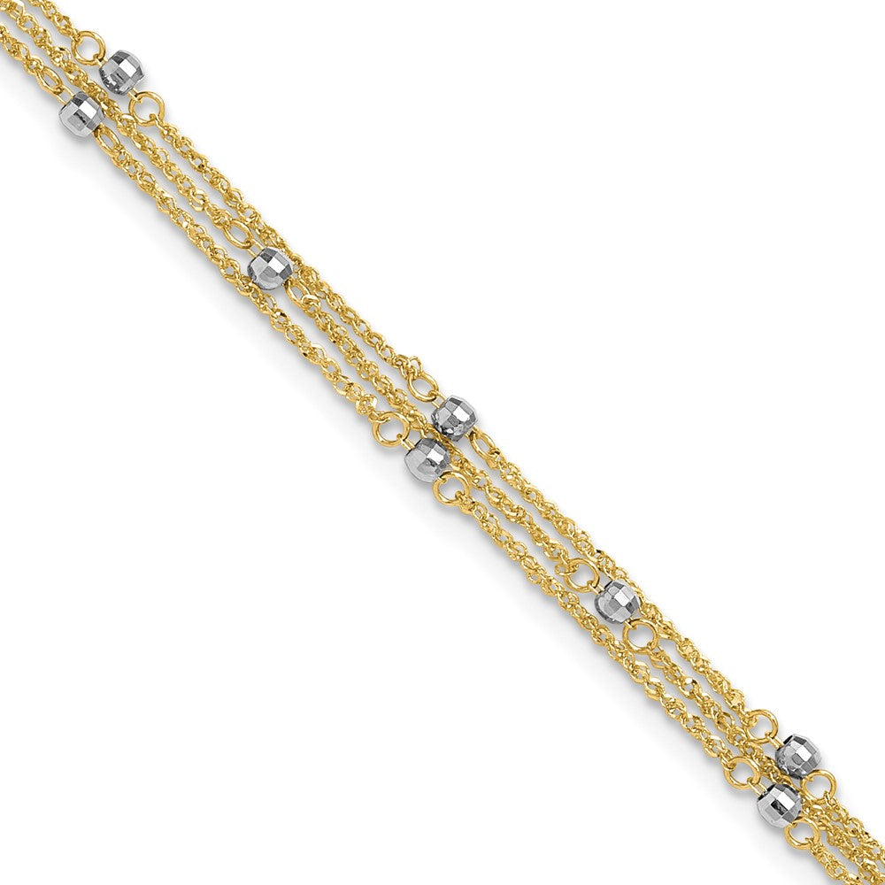 Bracelet de cheville triple rang bicolore en or 14 carats, 9 po avec rallonge de 1 po