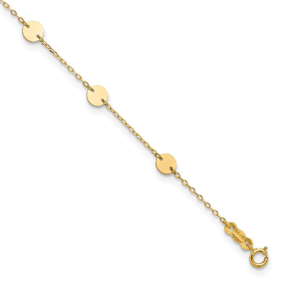 14k Polished Disc Anklet, 9 in with 1 in Extender