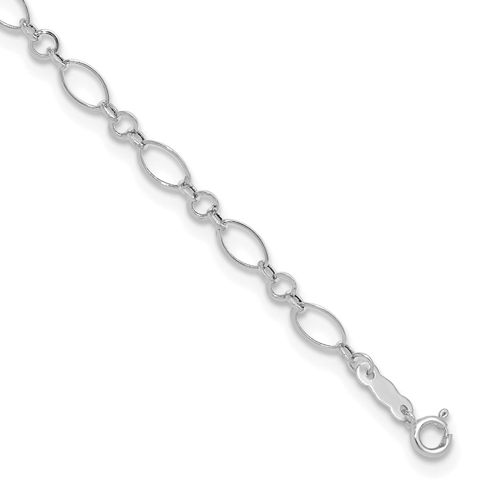 Bracelet de cheville à maillons fantaisie en or blanc 14 carats, 9 po avec rallonge de 1 po