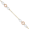Chevillère cercle et ovale en or tricolore 14k, 23 cm avec extension de 2,5 cm