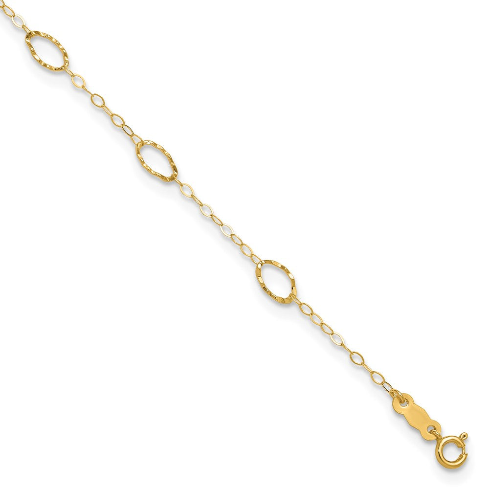 14k Oval Shapes Anklet, 10 in with 1 in Extender