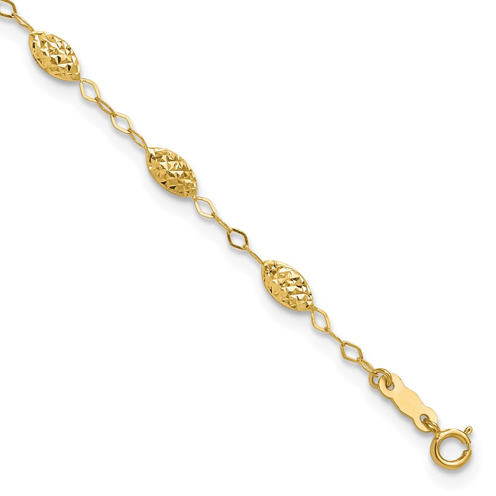 14k Puff Rice Bead Anklet, 9 in with 1 in Extender