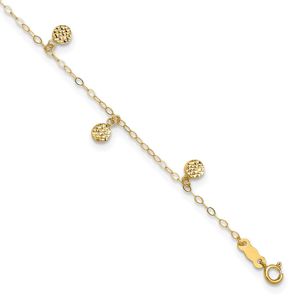 14k Hollow Dangle Circle Anklet, 9 in with 1 in Extender