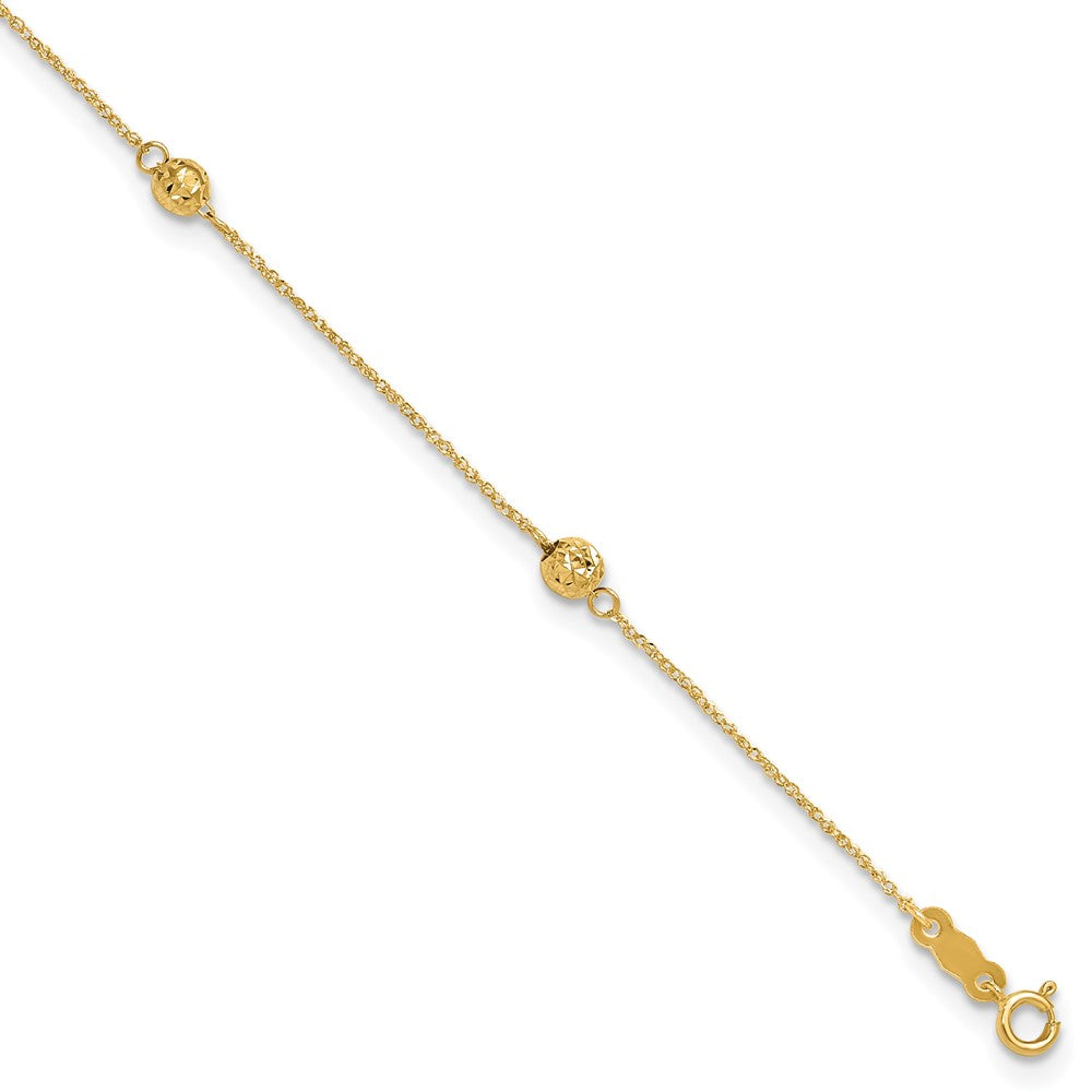 14k Diamond-cut Bead Anklet, with 1 in Extender