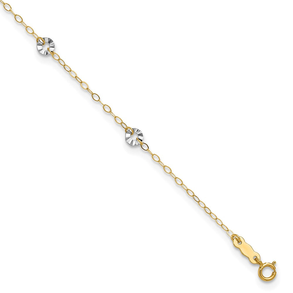 Bracelet de cheville chaîne ovale bicolore 14k avec cercles ondulés, 9 po avec rallonge de 1 po