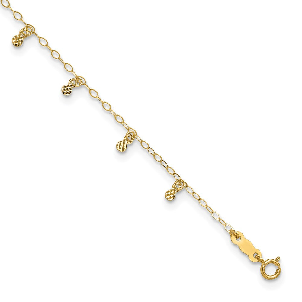 Chevillère à maillons ovales en or 14 carats avec points diamantés, 9 po avec rallonge de 1 po