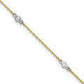 14k Two-tone CZ Anklet, 9 in with 1 in Extender
