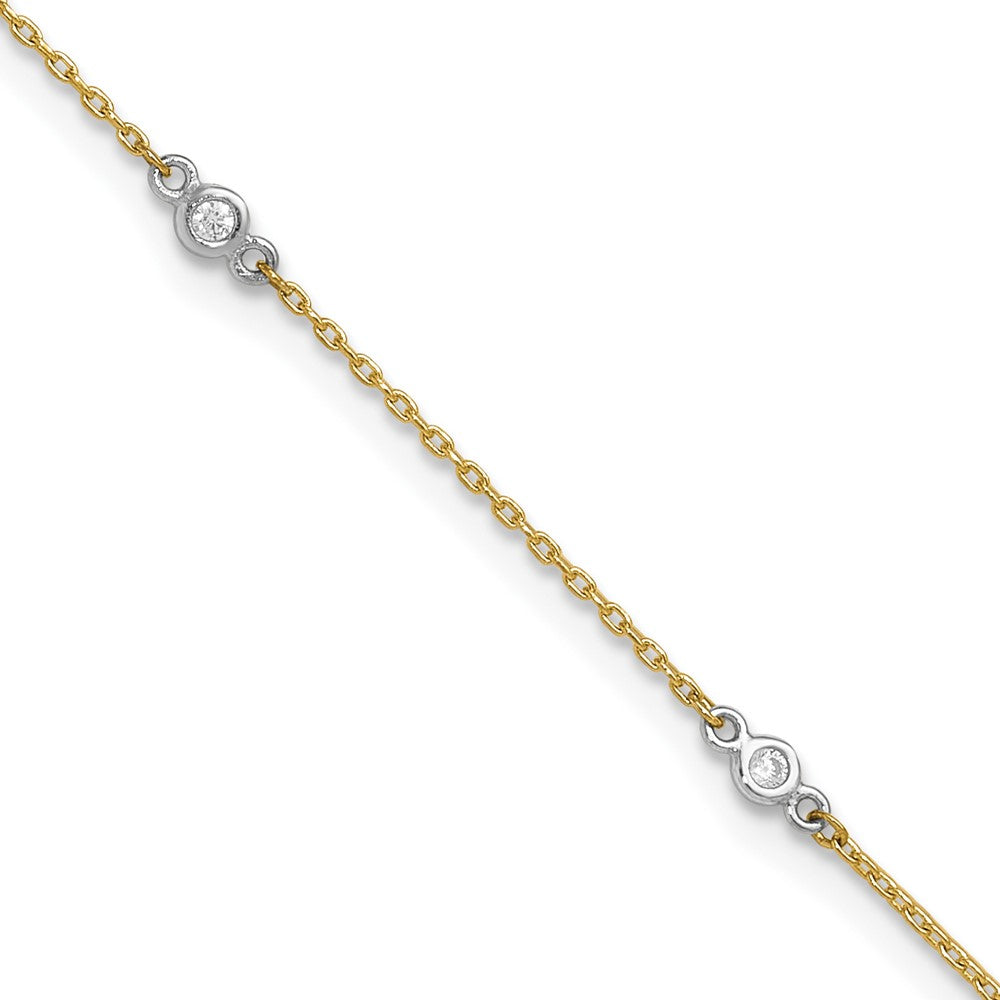 14k Two-tone CZ Anklet, 9 in with 1 in Extender