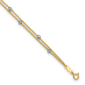 Chevillère 2 rangs en or bicolore 14 carats, mailles Spiga et perles miroir, 23 cm avec rallonge de 2,5 cm