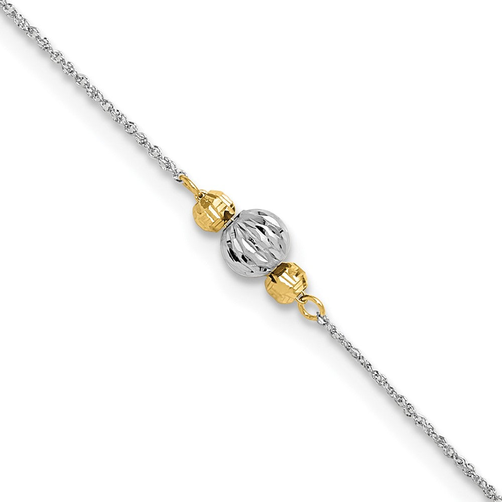 Chevillère Ropa en or blanc 14 carats à billes bicolores diamantées, 9 po avec rallonge de 1 po
